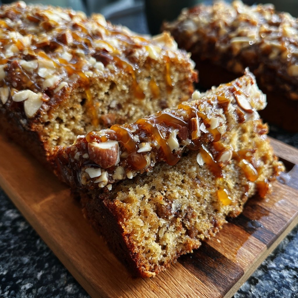 Bananenbrot mit Mandelstückchen und Honig