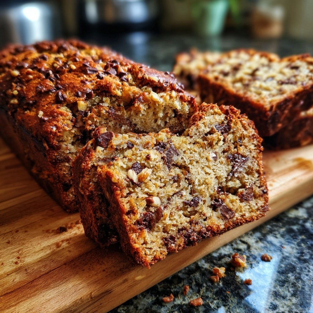 Bananenbrot mit Zartbitterschokolade und Nüssen