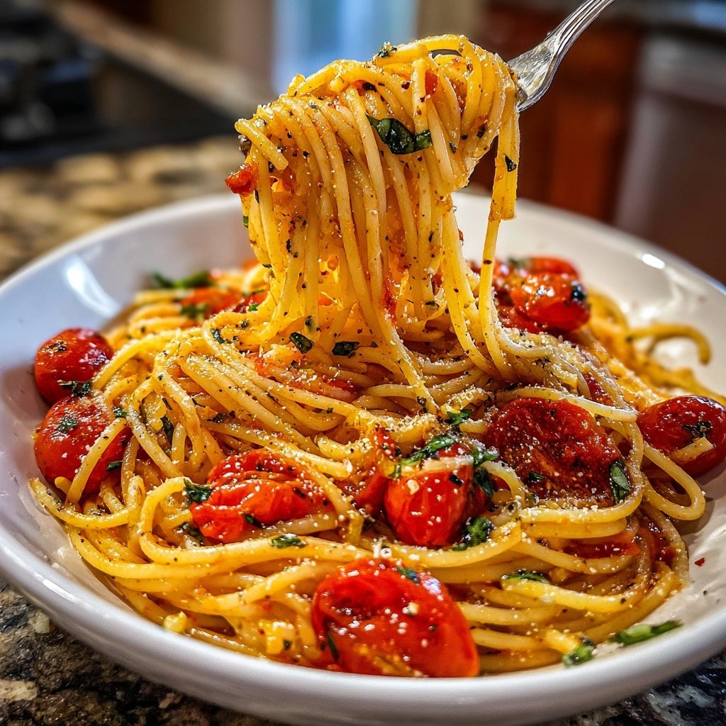 Spaghetti mit Tomaten und Basilikum