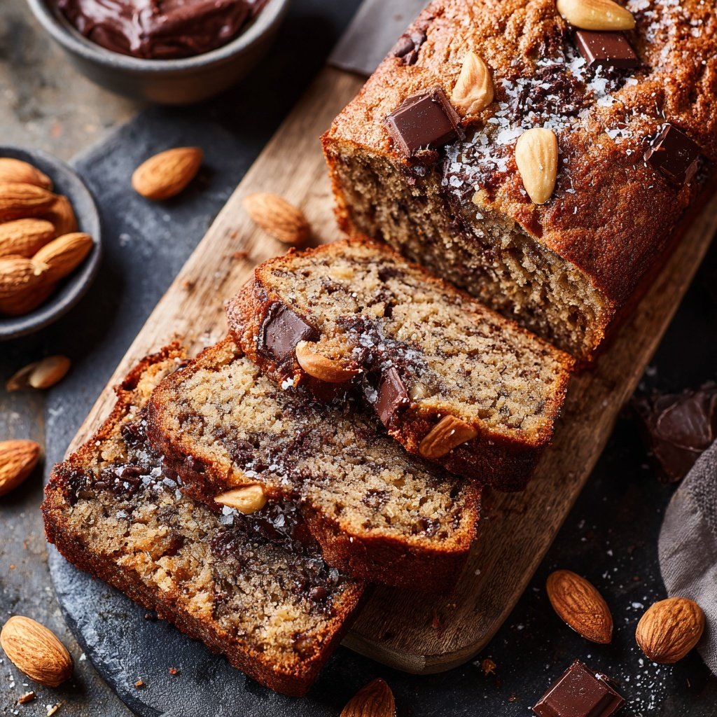 Bananenbrot mit Schokostückchen und Mandeln