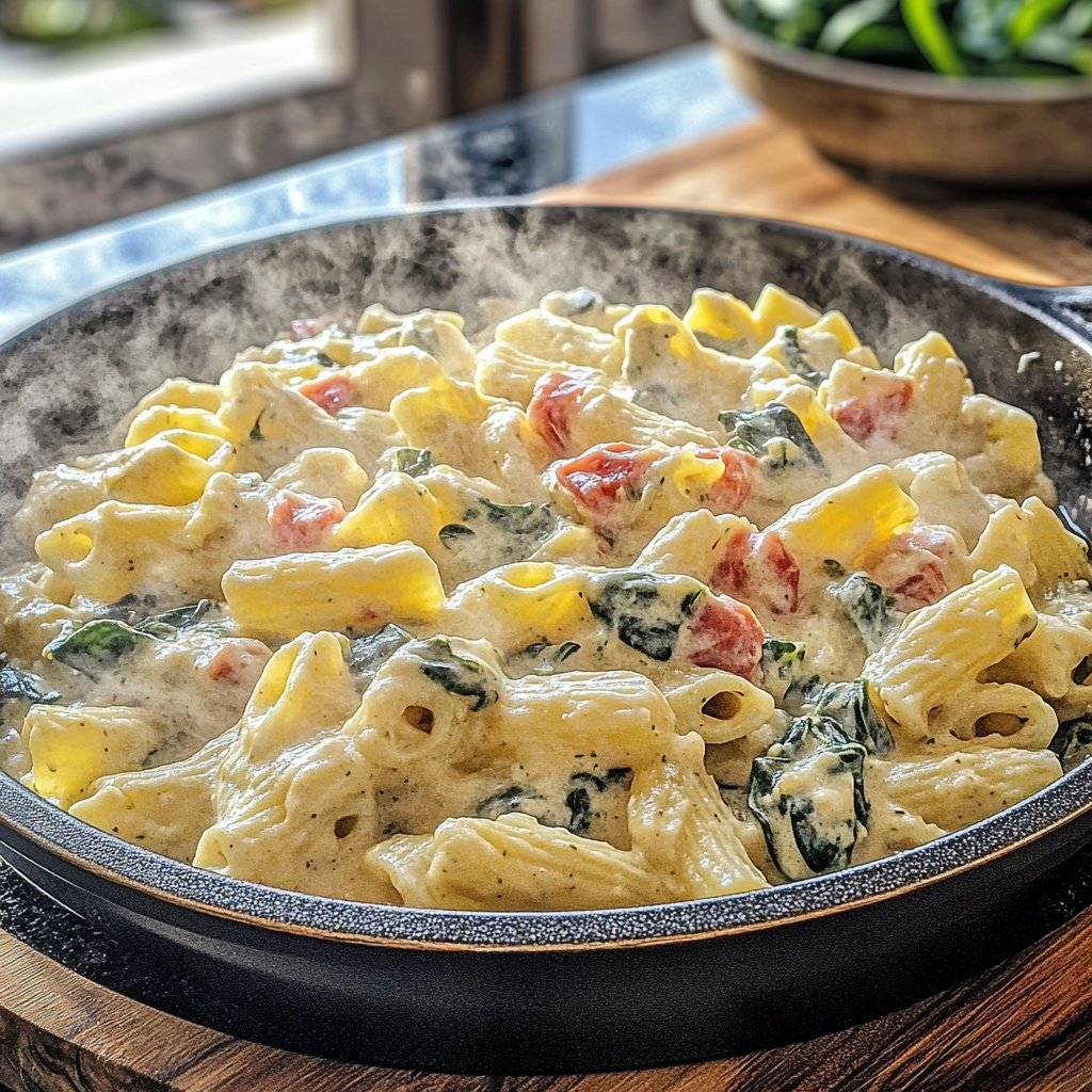 One-Pot Pasta mit Tomaten & Spinat